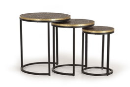 GINER Y COLOMER - Lote de 3 Mesas Nido Base Metal Negro Tapa Bronce Dorado
